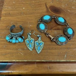 Jewelry, turquoise, ring, earrings and bracelet.